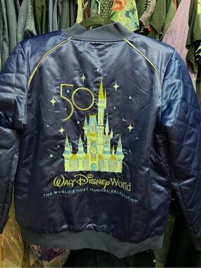 Walt Disney World 50th Anniversary Limited Edition Blue Satin Bomber Jacket M